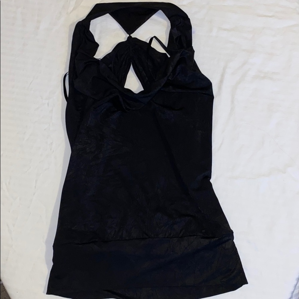Arden B black tank top with cut out back